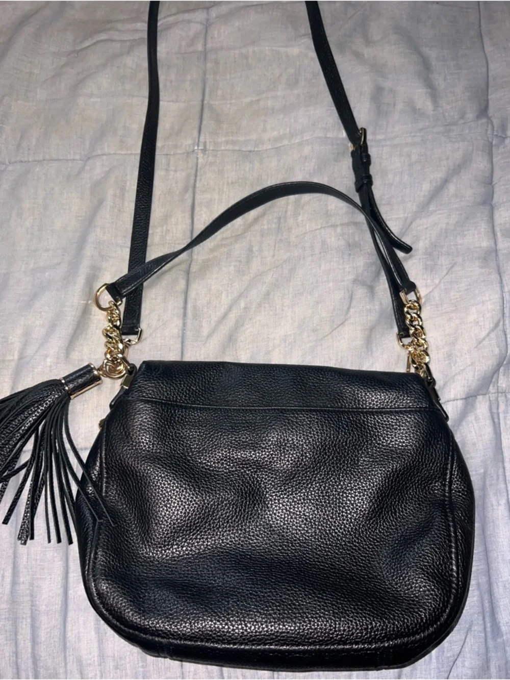 Michael Kors Black Pebbled Leather Crossbody Bag with Tassel